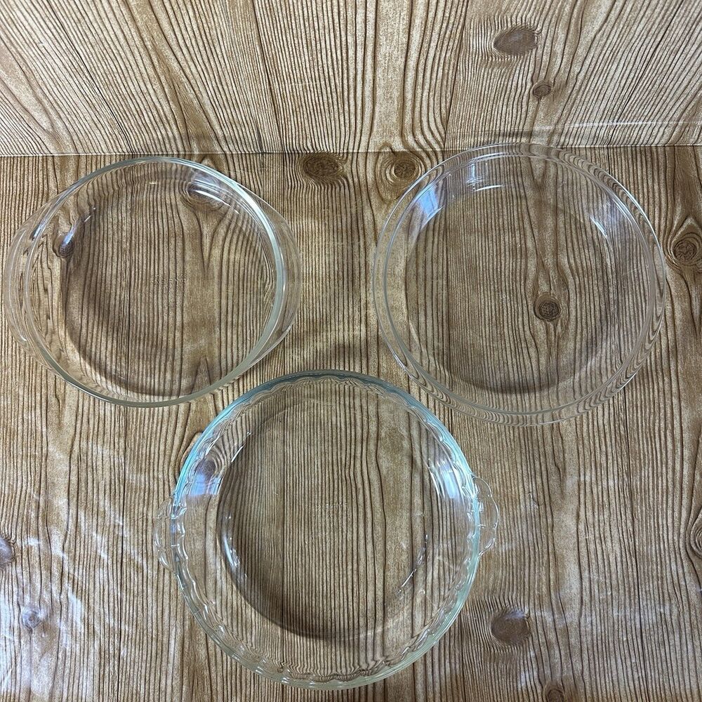 Vintage Pyrex 229 Clear Round‎ Fluted Rim Pie Plate 10” Pyrex 202 Pyrex 221 Lot